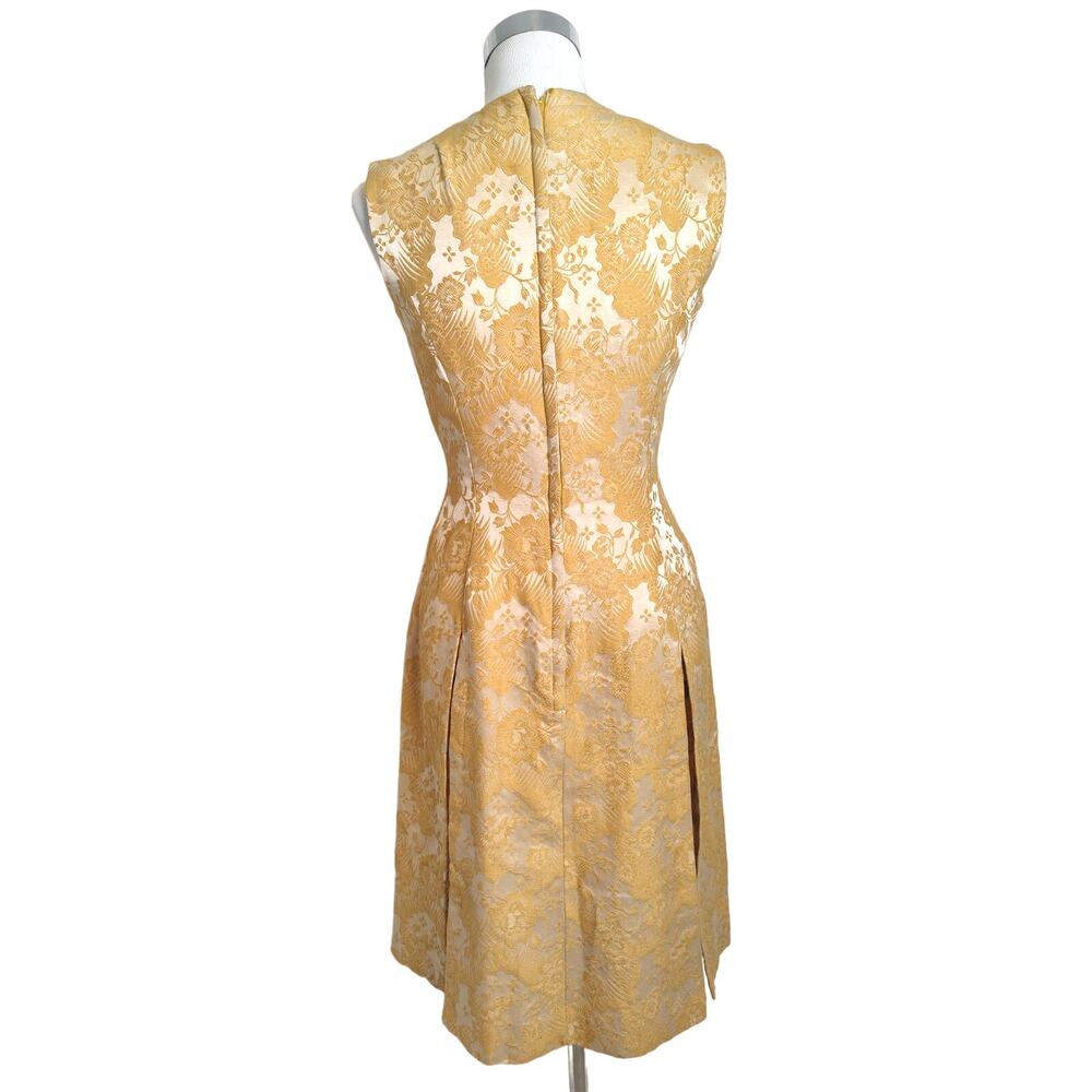 Vintage 50's Gold Brocade Tunic Hostess Top Oriental Theme With Gold Tone Brooch - Picture 3 of 12